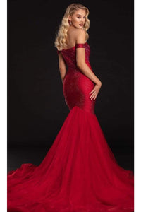 Portia and Scarlett PS21251 -long- Off Shoulder Trumpet Gown with Glittering Accents - Dress