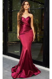 Portia and Scarlett PS21279 -long- Mermaid Prom Dress with Pleat-Ornate Detail - Burgundy / 12 - Dress