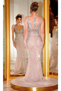 Portia and Scarlett PS21413 -long- Rhinestone Beaded Trumpet Illusion Gown for a Glamorous Appearance - Silver-Nude / 10 - Dress