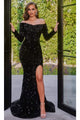 Portia and Scarlett PS22018 -long- Sequined Off-Shoulder Trumpet Dress - Black / 00 - Dress