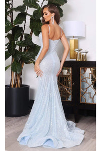 Portia and Scarlett PS22036 -long- Corset Style Sequin Gown - Cinderella Blue / 16 - Dress