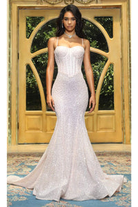 Portia and Scarlett PS22036 -long- Corset Style Sequin Gown - Cinderella Blue / 6 - Dress