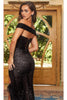 Portia and Scarlett PS22058 -long- Off-Shoulder Feathered Dress with Slit - Black / 2 - Dress