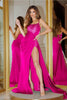 Portia and Scarlett PS22158 -long- Satin Gown with High Slit and Overlay - Emerald / 24 - Dress