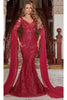 Portia and Scarlett PS22168 -long- Bat Sleeved Embellished Mermaid Gown for a Unique Silhouette - Deep Red / 00 - Dress