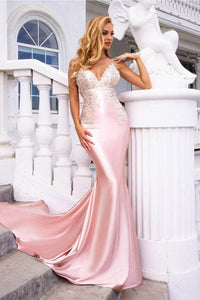 Portia and Scarlett PS22185 -long- Beaded Appliqué Open Back Satin Gown - Blush Ivory / 2 - Dress