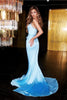 Portia and Scarlett PS22214 -long- Spaghetti Straps Evening Dress with Slit - Light Blue / 2 - Dress