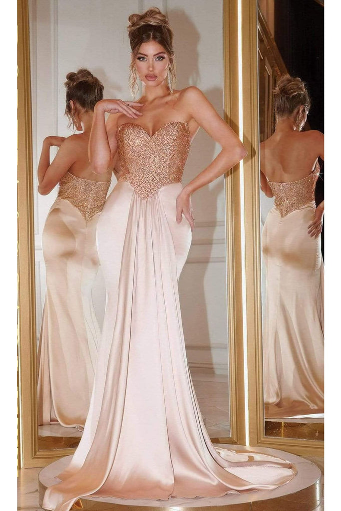 Portia and Scarlett PS22230 -long- Beaded Strapless Sweetheart Sheath Gown for Timeless Elegance - Champagne / 00 - Dress