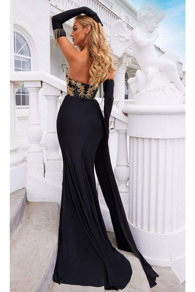 Portia and Scarlett PS22235 -long- Strapless Sheath Gown with Floral Lace Accents - Black / 10 - Dress