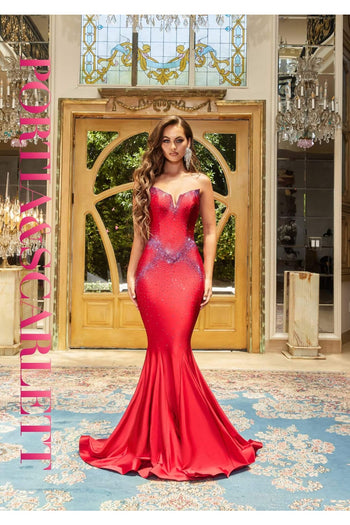 Portia and Scarlett PS22242 -long- Stellar Mermaid Gown with Beaded Strapless Design - Blue / 12 - Dress