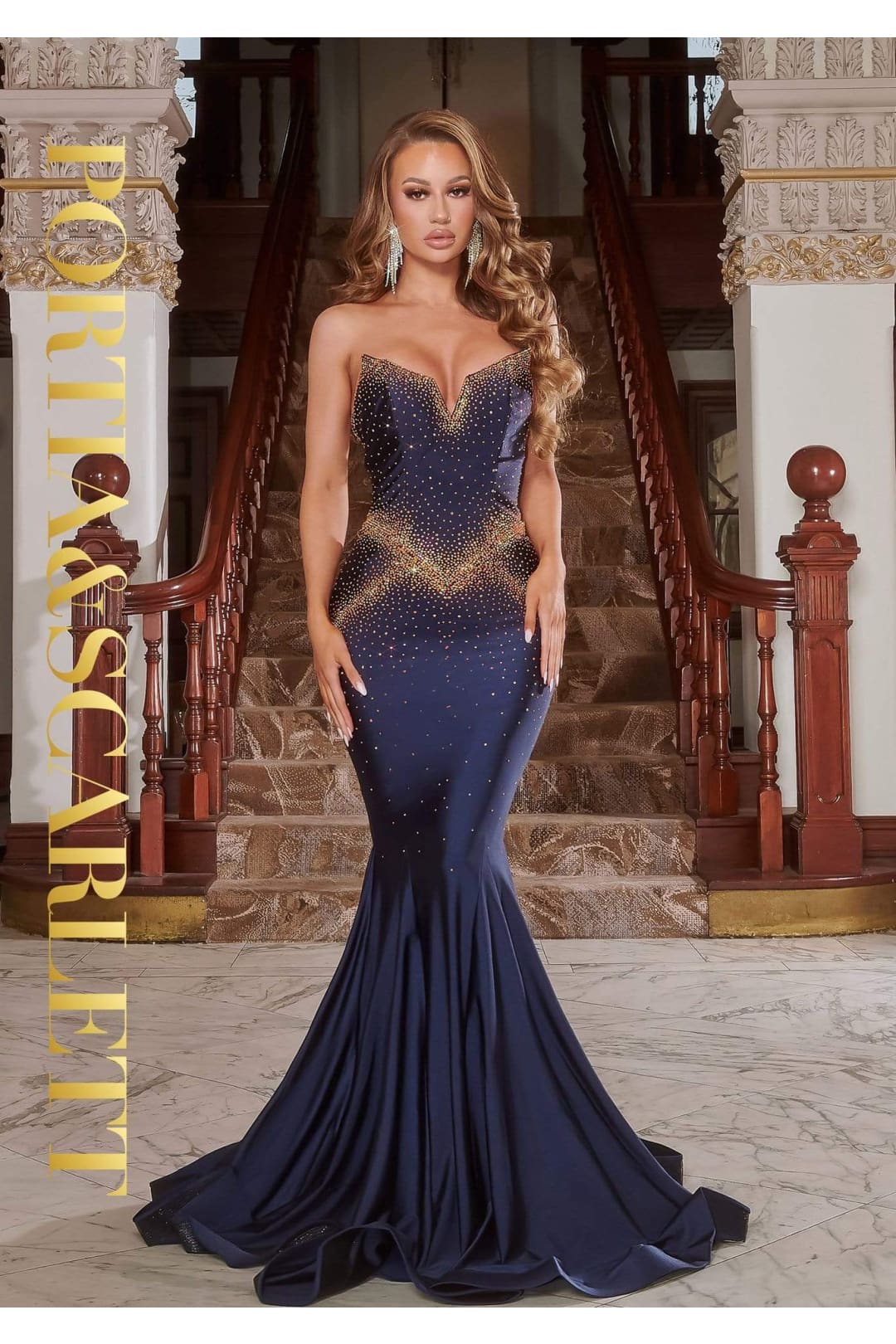 Portia and Scarlett PS22242 -long- Stellar Mermaid Gown with Beaded Strapless Design - Blue / 18 - Dress