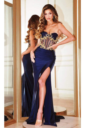 Portia and Scarlett PS22244 -long- Strapless Illusion Cutout Dress for a Modern Touch