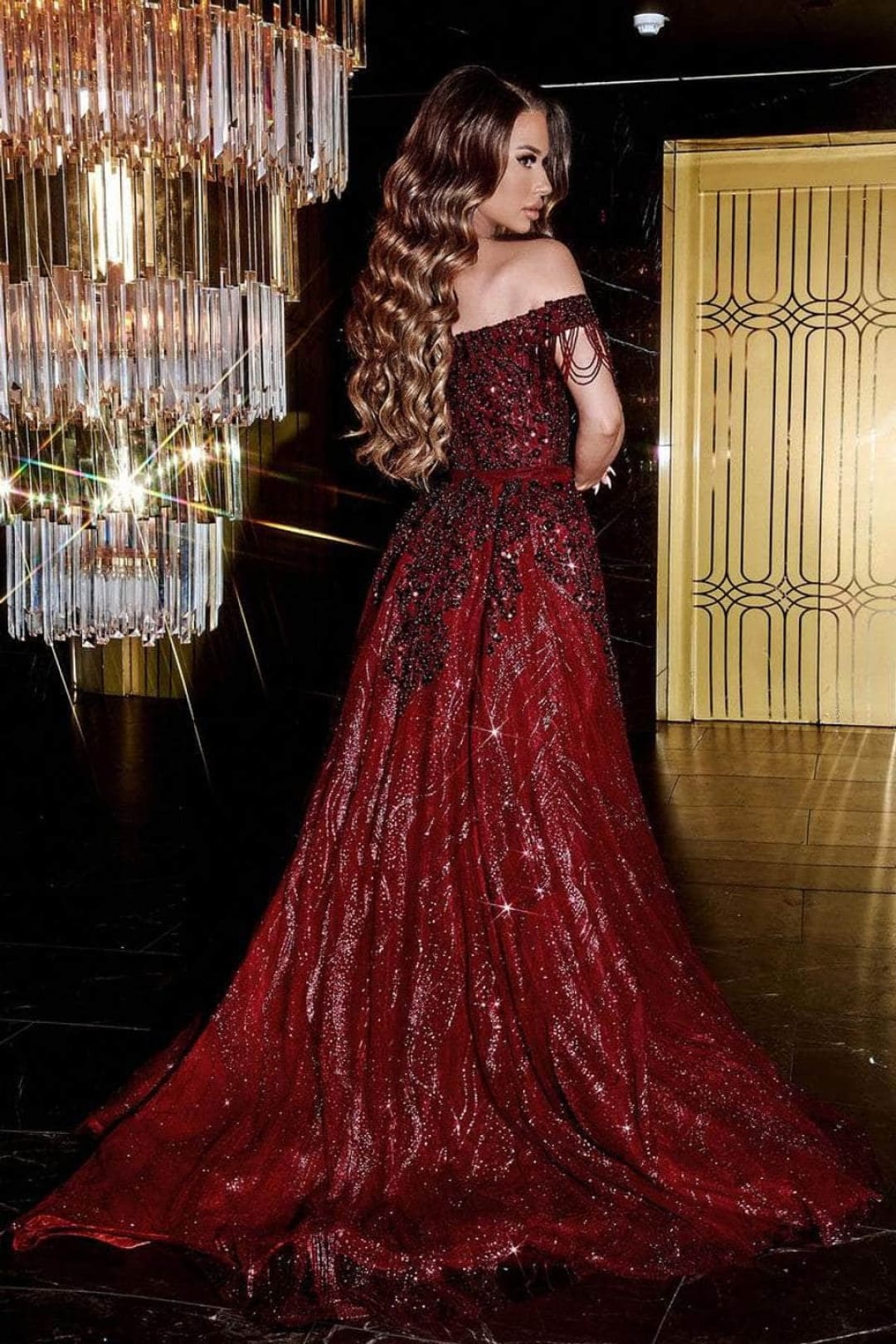 Portia and Scarlett PS22260 - Prom Gown with Beaded Fringe Sleeves for a Playful Touch - Burgundy / 18 - Dress