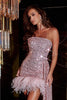 Portia and Scarlett PS223001 Side Cape Sequins Prom Feather Dress - Dress