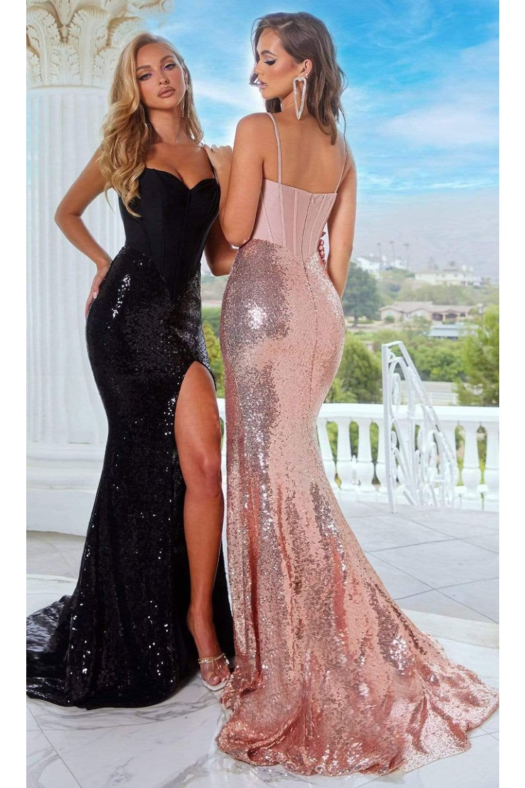 Portia and Scarlett PS22319 -long- High Slit Sequin Gown with a Corset Bodice - Black / 20 - Dress