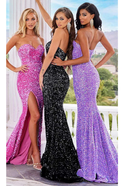 Portia and Scarlett PS22348 -long- Sequined Gown with a Sweetheart Neckline and Side Slit - Black / 8 - Dress