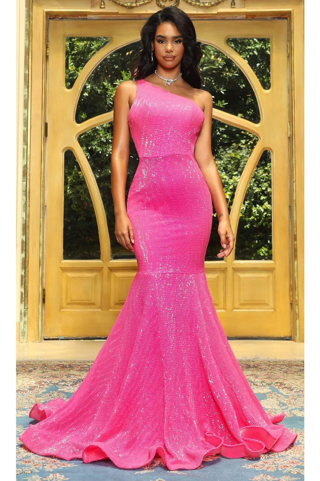 Portia and Scarlett PS22349 - long-One Shoulder Gown with Sequins - Emerald / 00 - Dress