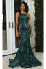 Portia and Scarlett PS22349 - long-One Shoulder Gown with Sequins - Emerald / 10 - Dress