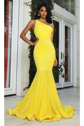 Portia and Scarlett PS22349 - long-One Shoulder Gown with Sequins