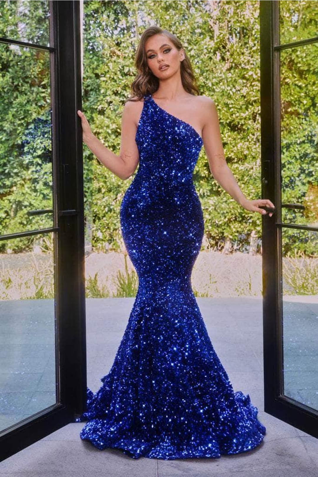 Portia and Scarlett PS22350 -long- One-Shoulder Sequin Mermaid Gown - Cobalt / 00 - Dress