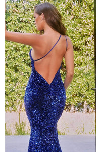 Portia and Scarlett PS22350 -long- One-Shoulder Sequin Mermaid Gown - Cobalt / 2 - Dress