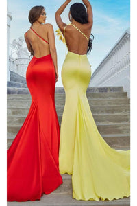 Portia and Scarlett PS22358 -long- Asymmetric Neck Trumpet Gown with Train for a Striking Entrance - Red / 2 - Dress