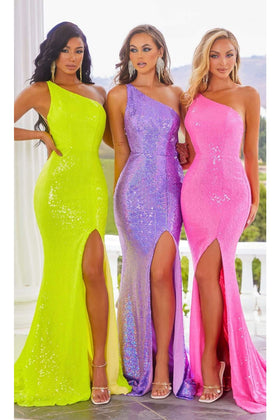 Portia and Scarlett PS22383 -long- One Shoulder Gown Adorned with Sequins