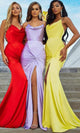 Portia and Scarlett PS22385 -long- Fitted Gown with a Cowl Neckline and High Slit - Lilac / 00 - Dress