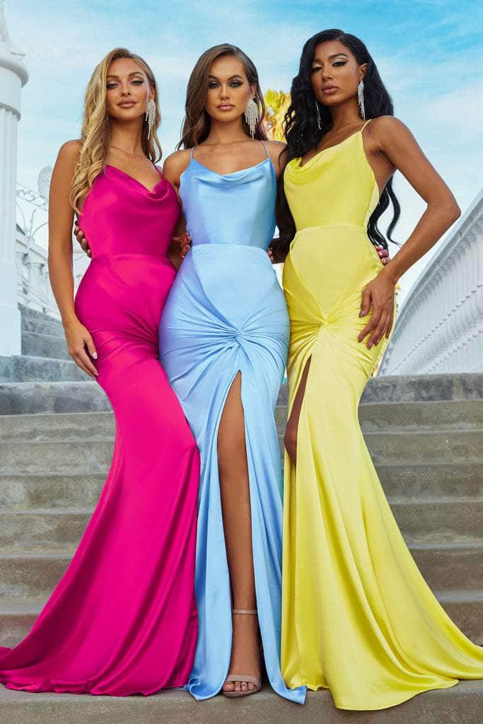 Portia and Scarlett PS22385 -long- Fitted Gown with a Cowl Neckline and High Slit - Red / 4 - Dress