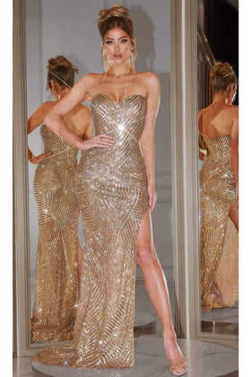Portia and Scarlett PS22410C - long-Sparkling Sheath Dress with Side Slit