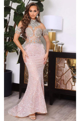 Portia and Scarlett PS22418C -long- Embellished High Neck Trumpet Gown for a Sophisticated Silhouette