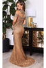 Portia and Scarlett PS22418C -long- Embellished High Neck Trumpet Gown for a Sophisticated Silhouette - Gold / 12 - Dress