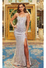 Portia and Scarlett PS22429C -long- Sheath Gown with Scoop Neck and Beaded Slit - Silver Nude / 00 - Dress