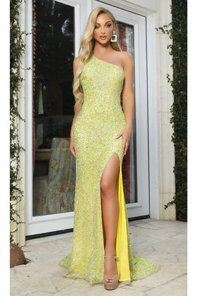 Portia and Scarlett PS22441C -long- Asymmetrical Sequin Gown for a Modern Twist