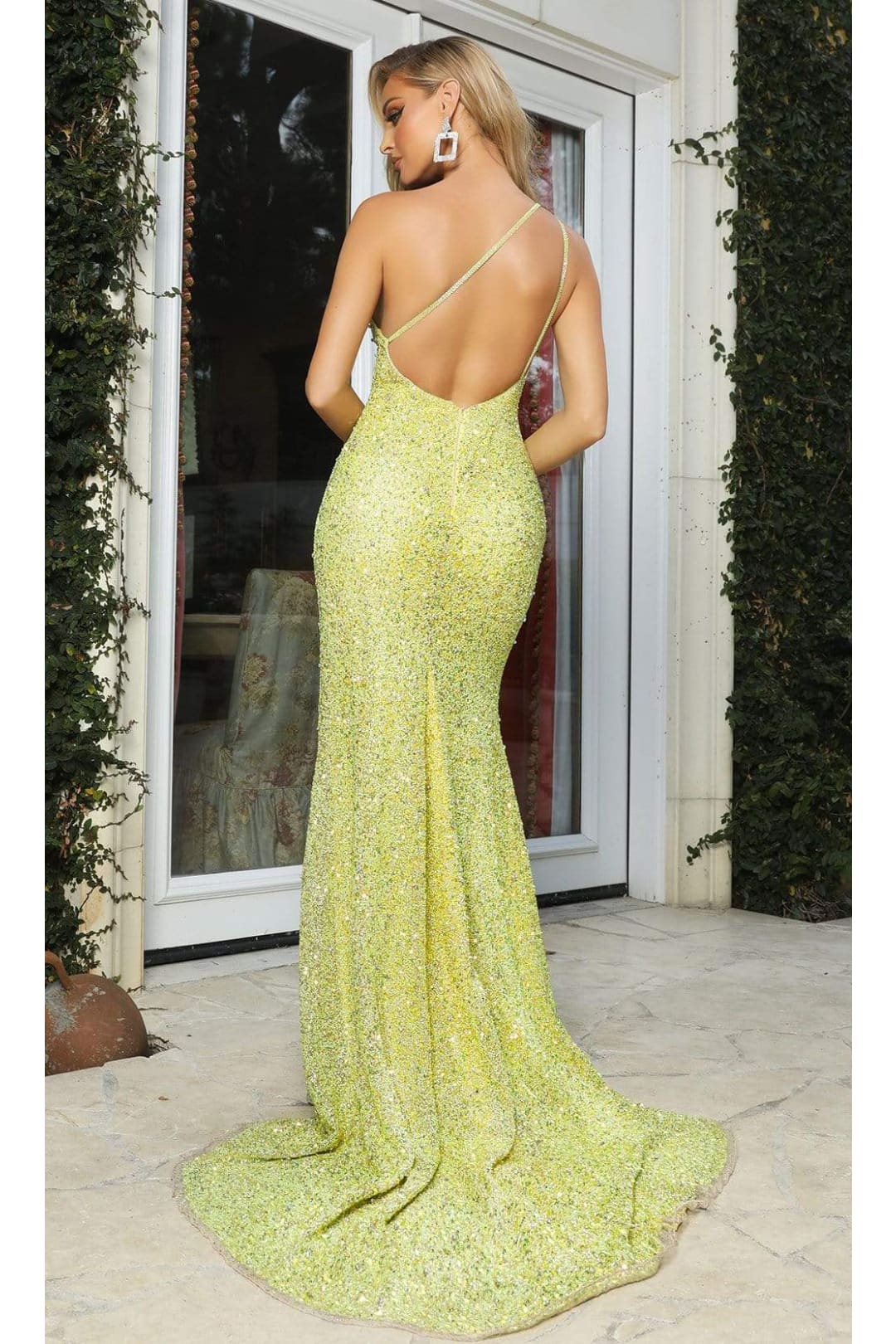 Portia and Scarlett PS22441C -long- Asymmetrical Sequin Gown for a Modern Twist - Yellow / 2 - Dress