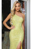 Portia and Scarlett PS22441C -long- Asymmetrical Sequin Gown for a Modern Twist - Yellow / 4 - Dress