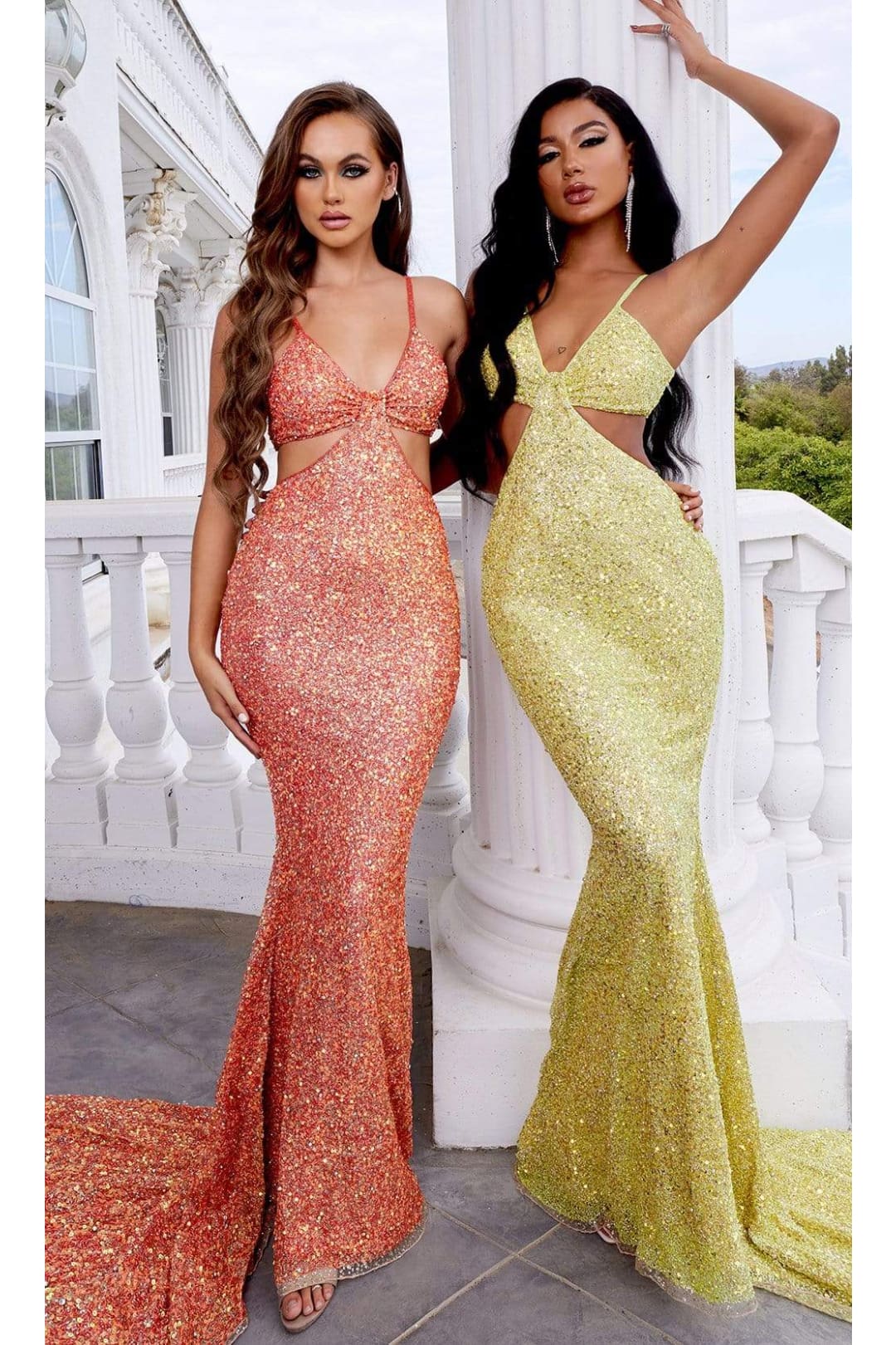 Portia and Scarlett PS22442C -long- Spaghetti Strap Cutout Sequin Gown for a Chic Look - Hot Orange / 2 - Dress