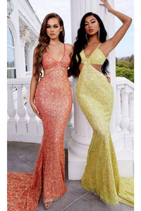 Portia and Scarlett PS22442C -long- Spaghetti Strap Cutout Sequin Gown for a Chic Look - Hot Orange / 2 - Dress