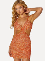 Portia and Scarlett PS22480C Sexy Cut Out Sequin Short Party Dress