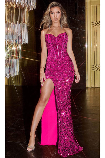 Portia and Scarlett PS22510 -long- Strapless Embellished Prom Dress for Classic Glamour - Purple / 10 - Dress