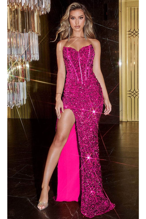 Portia and Scarlett PS22510 -long- Strapless Embellished Prom Dress for Classic Glamour - Purple / 10 - Dress