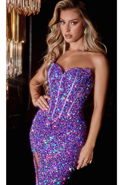 Portia and Scarlett PS22510 -long- Strapless Embellished Prom Dress for Classic Glamour - Purple / 6 - Dress