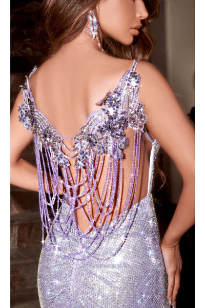 Portia and Scarlett PS22513 -long- Dangling Jewels Open Back Evening Gown - Lilac / 12 - Dress