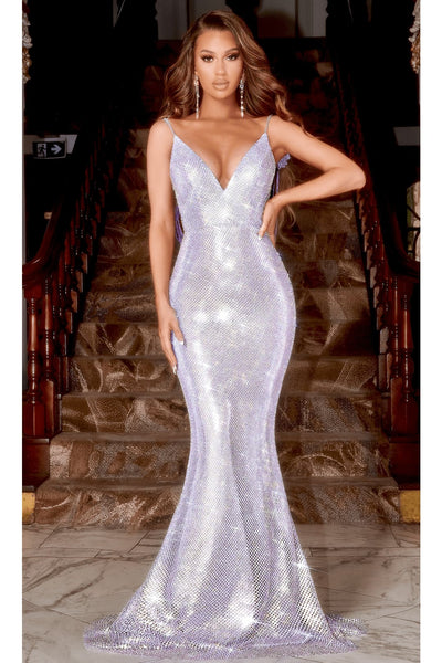 Portia and Scarlett PS22513 -long- Dangling Jewels Open Back Evening Gown - Lilac / 6 - Dress