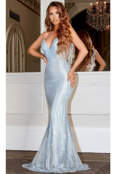 パーティードレス Cynthia Sequinned Detail Pleated Gown Portia and Scarlett PS22513 Dangling Jewels Open Back Gown