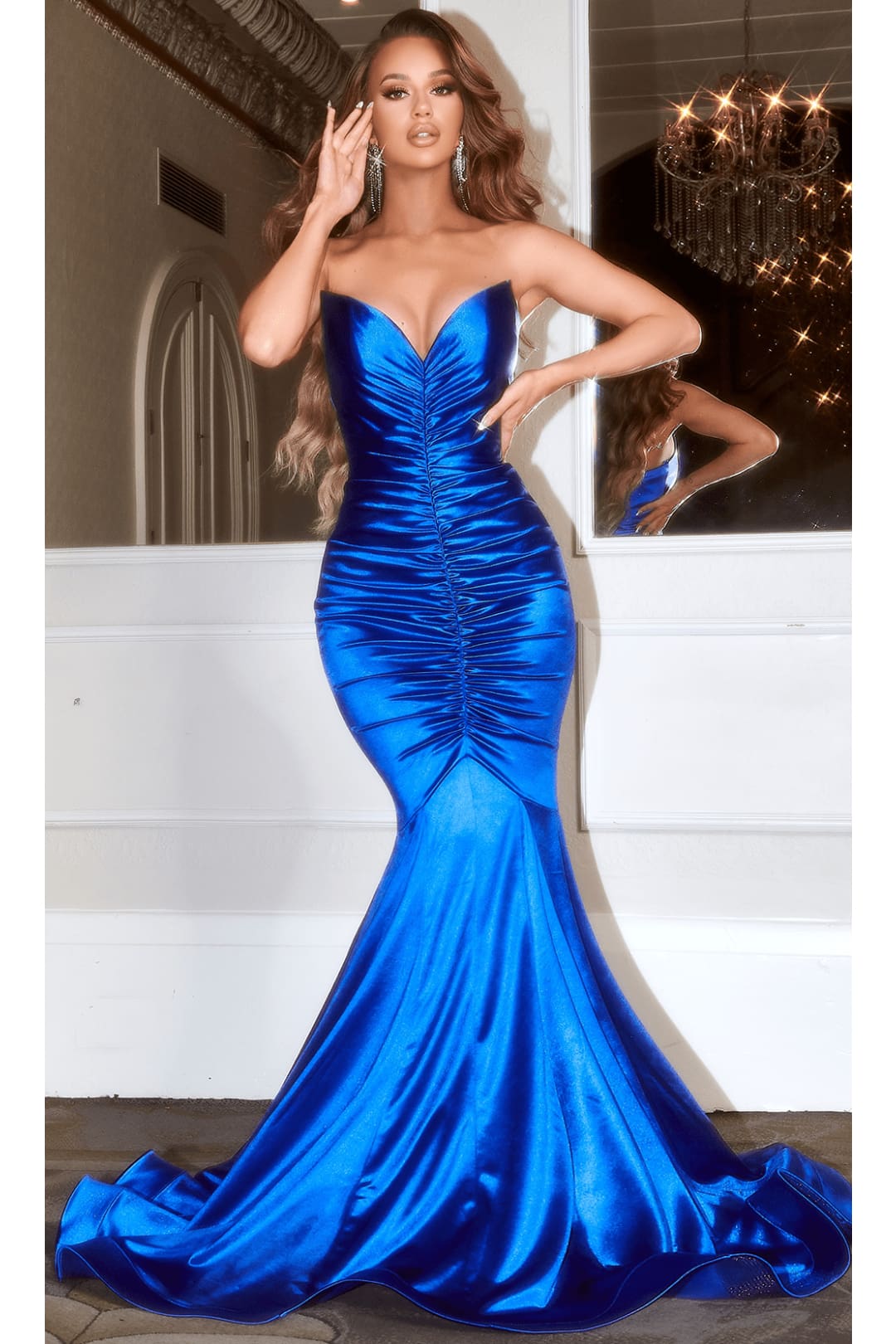 Portia and Scarlett PS22514 -long- Ruched Mermaid Gown for a Flattering Fit - Cobalt / 00 - Dress