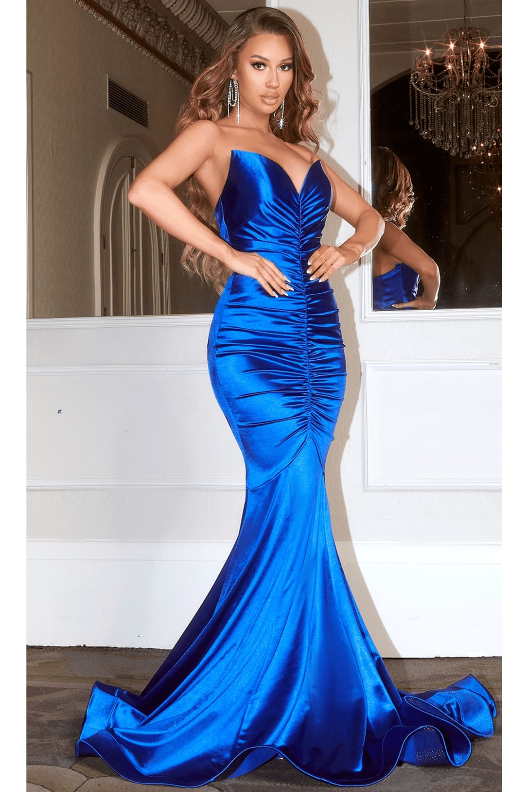 Portia and Scarlett PS22514 -long- Ruched Mermaid Gown for a Flattering Fit - Cobalt / 4 - Dress