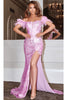 Portia and Scarlett PS22523 -long- Ornate Prom Dress with Feather Details for a Luxe Finish - Pink / 10 - Dress