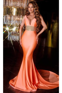 Portia and Scarlett PS22524 -long- V-Neck Beaded Plus Size Prom Gown - Orange / 18 - Dress