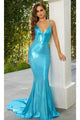 Portia and Scarlett PS22528 -long- Backless Metallic Evening Dress - Blue / 00 - Dress